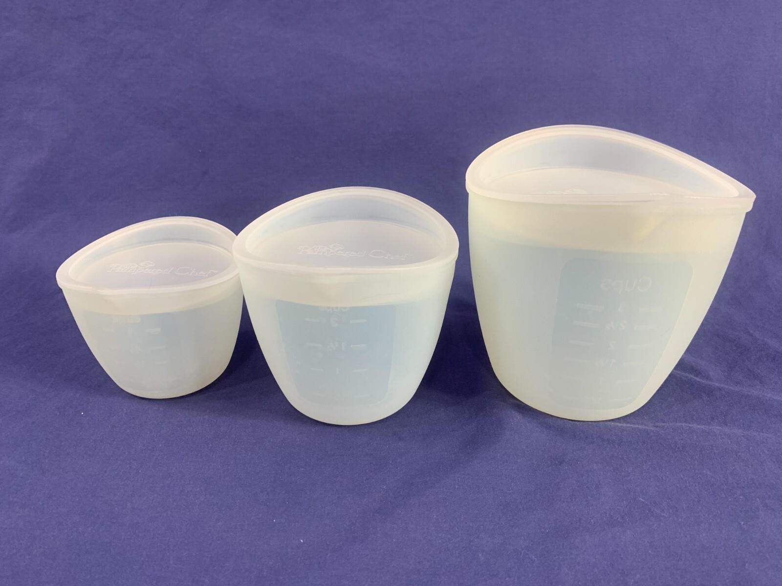 3 pc Set ~ THE PAMPERED CHEF #1751 Nesting Bowls for Prep Storage 1, 2 & 3 Cup