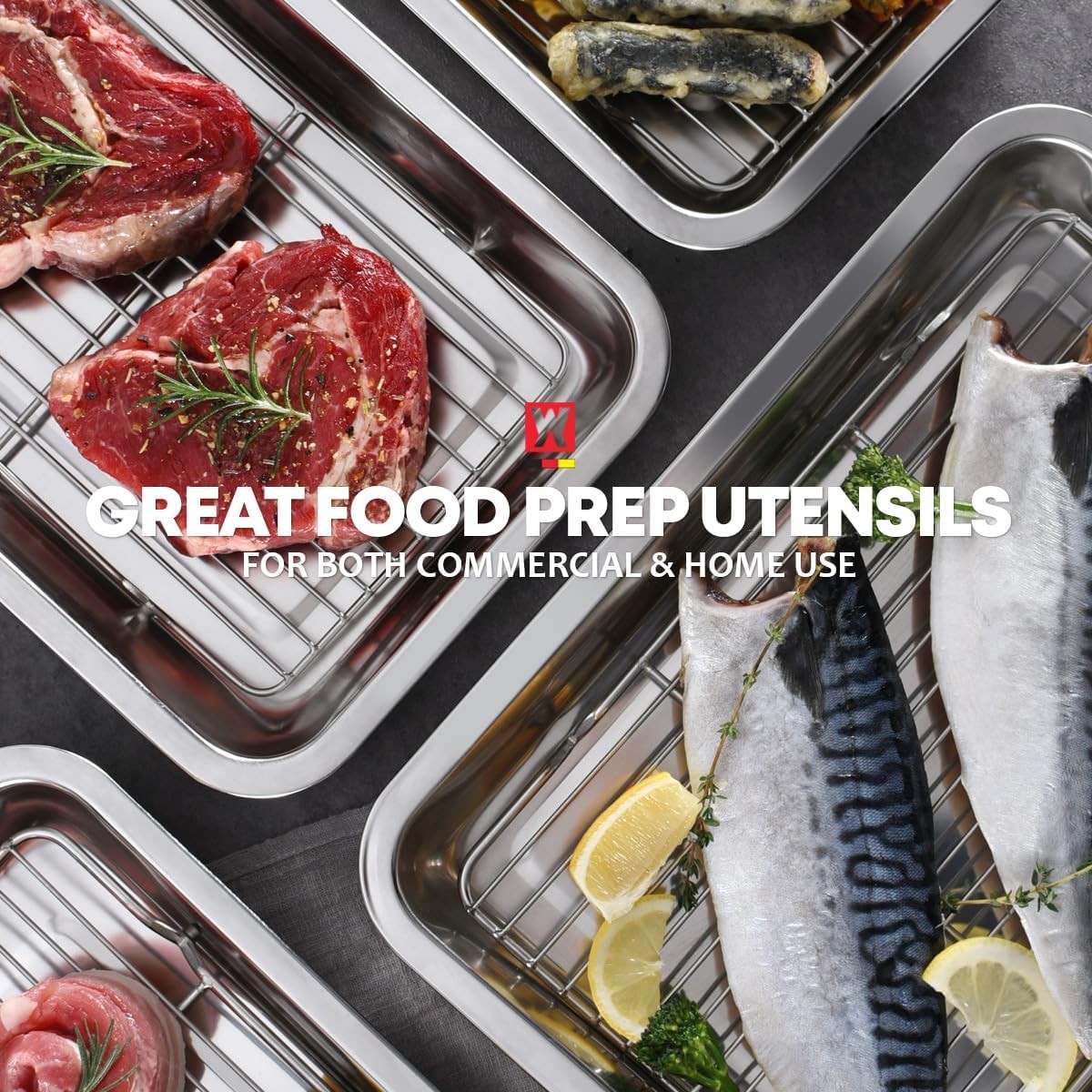 Stainless Steel Food Prep Container Set with Rack & Transparent Lid, Catering…