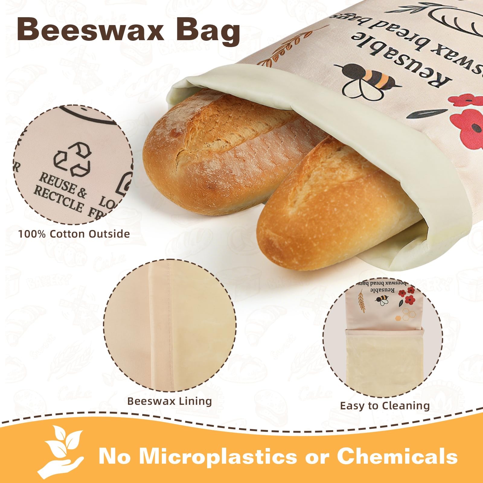 2 Pack Beeswax Bread Bags for Sourdough Homemade Bread, XL Reusable Bread Sto…