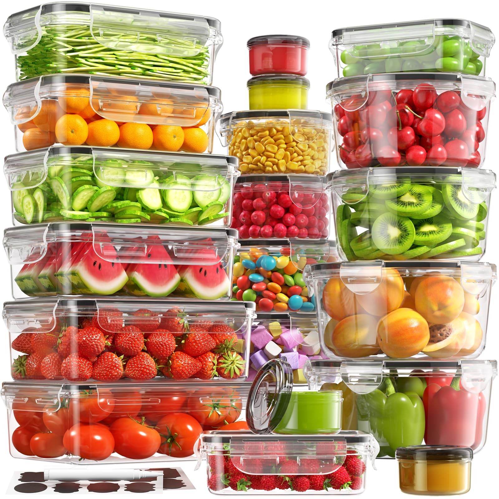 BiuLeon 40 PCS Food Storage Containers with Lids Airtight 20 Containers & 20 …