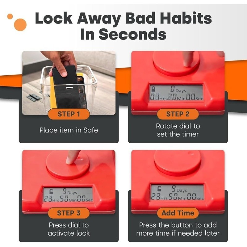 Timed Lock Container Phone Addiction Recovery Habit Building kSafe Utility Box