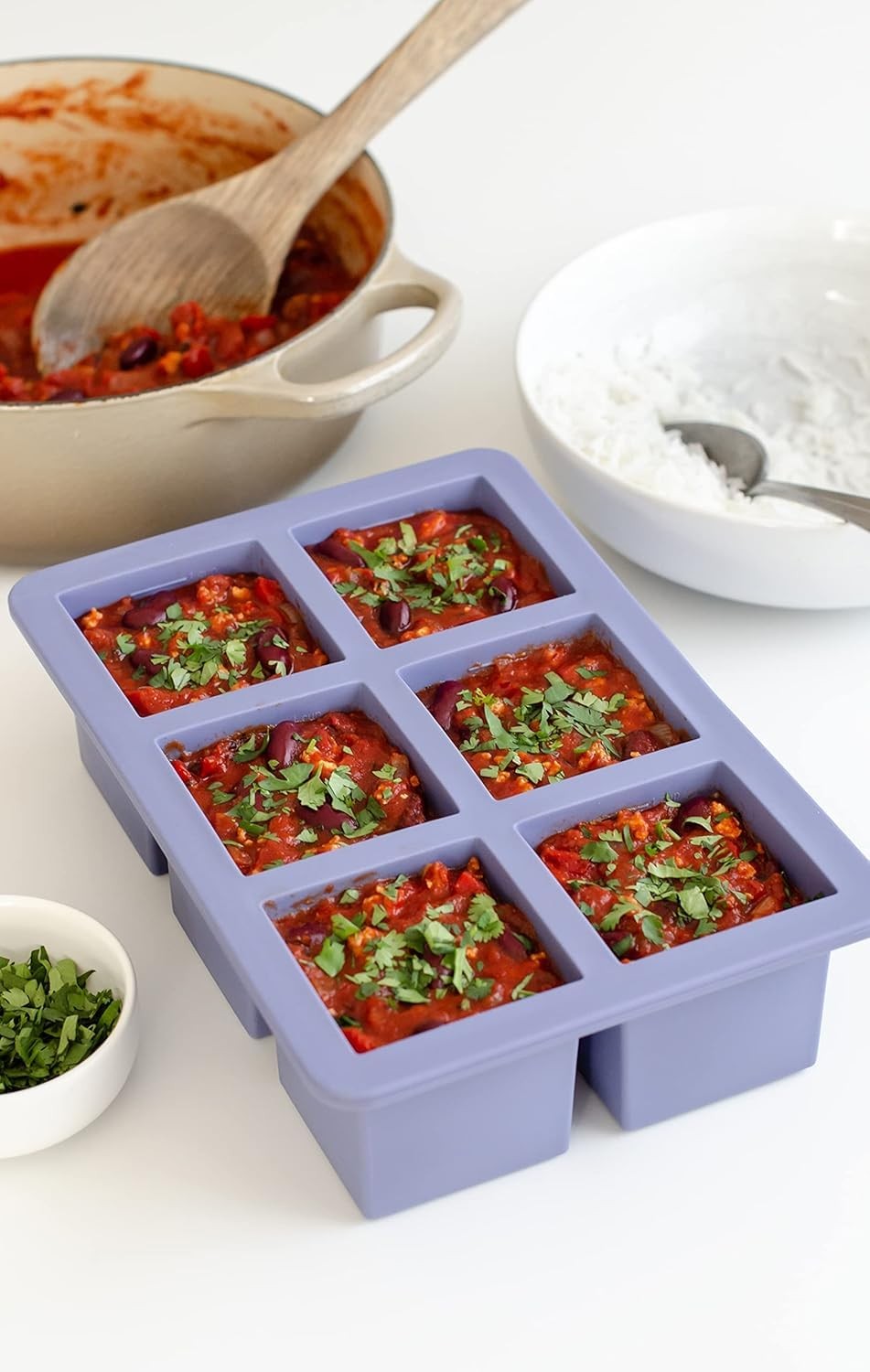 Cup Cubes Silicone Freezer Tray with Lid, Blue, Makes 6 Perfect 1-Cup Portion…