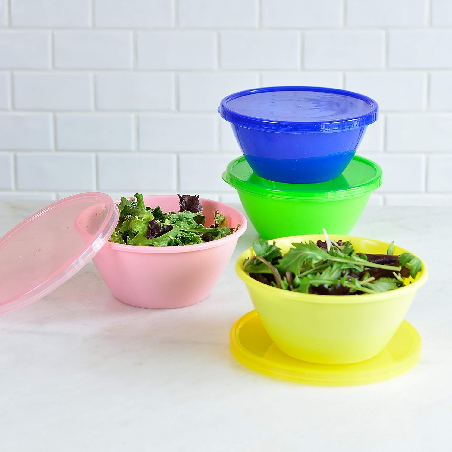 22 Ounce Plastic Storage Containers with Lids, Cereal & Soup Bowls, Set of 9 in