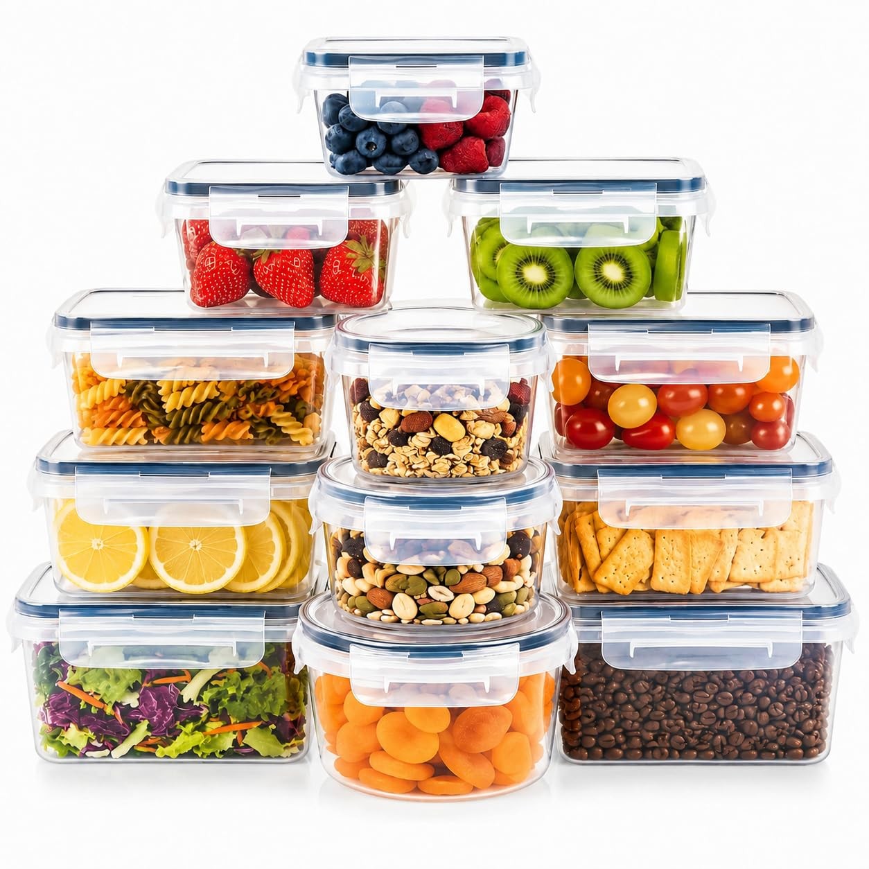 12 Pack Airtight Food Storage Containers with Lids, BPA Free Clear Plastic Me…