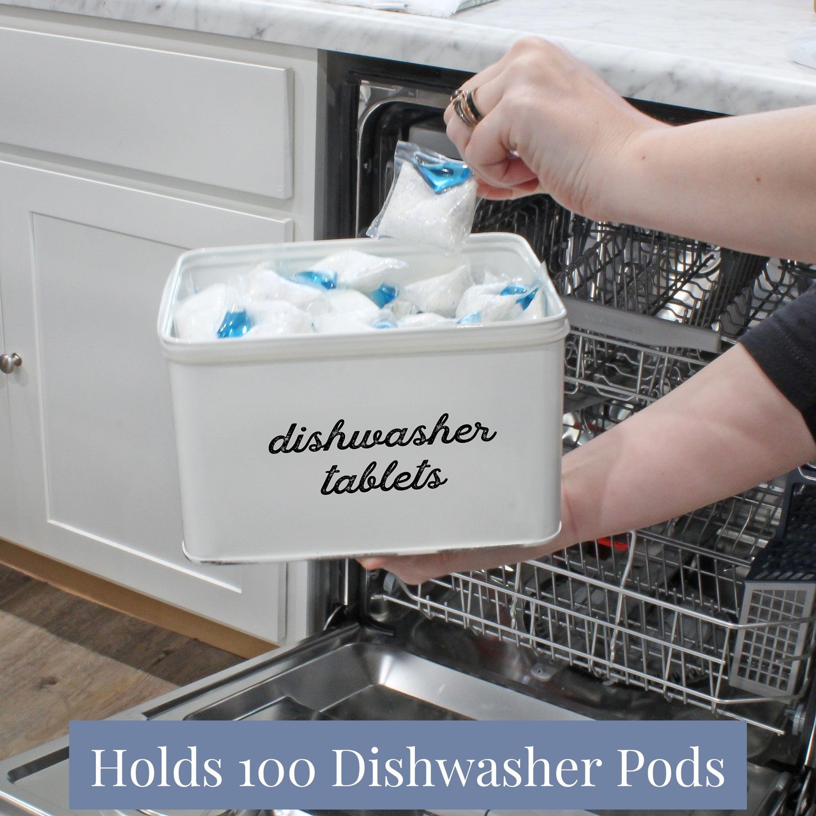 Dishwasher Pod Holder, Container; White Enamelware Rustic Kitchen Storage Tin…
