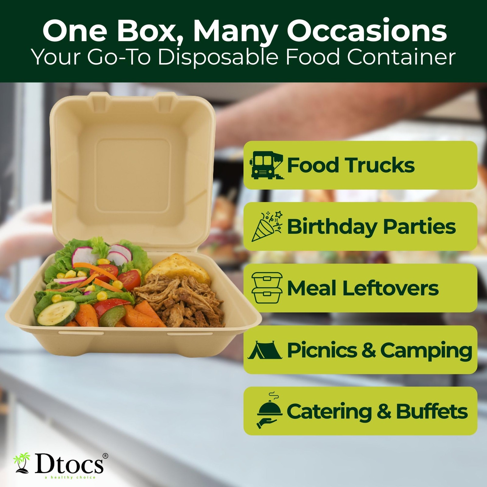 To Go Food Containers With Lids 8×8 Inch [70 Pack] Bamboo Clamshell Take Out …
