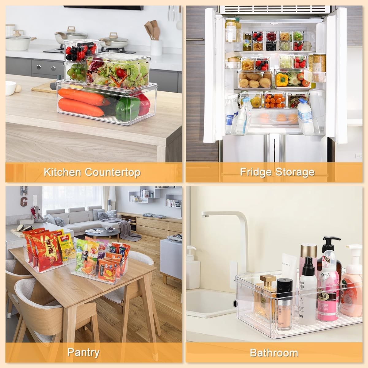 14 Pack Fridge Organizer Stackable Refrigerator Organizer Bins W/ Lids PBA-Free