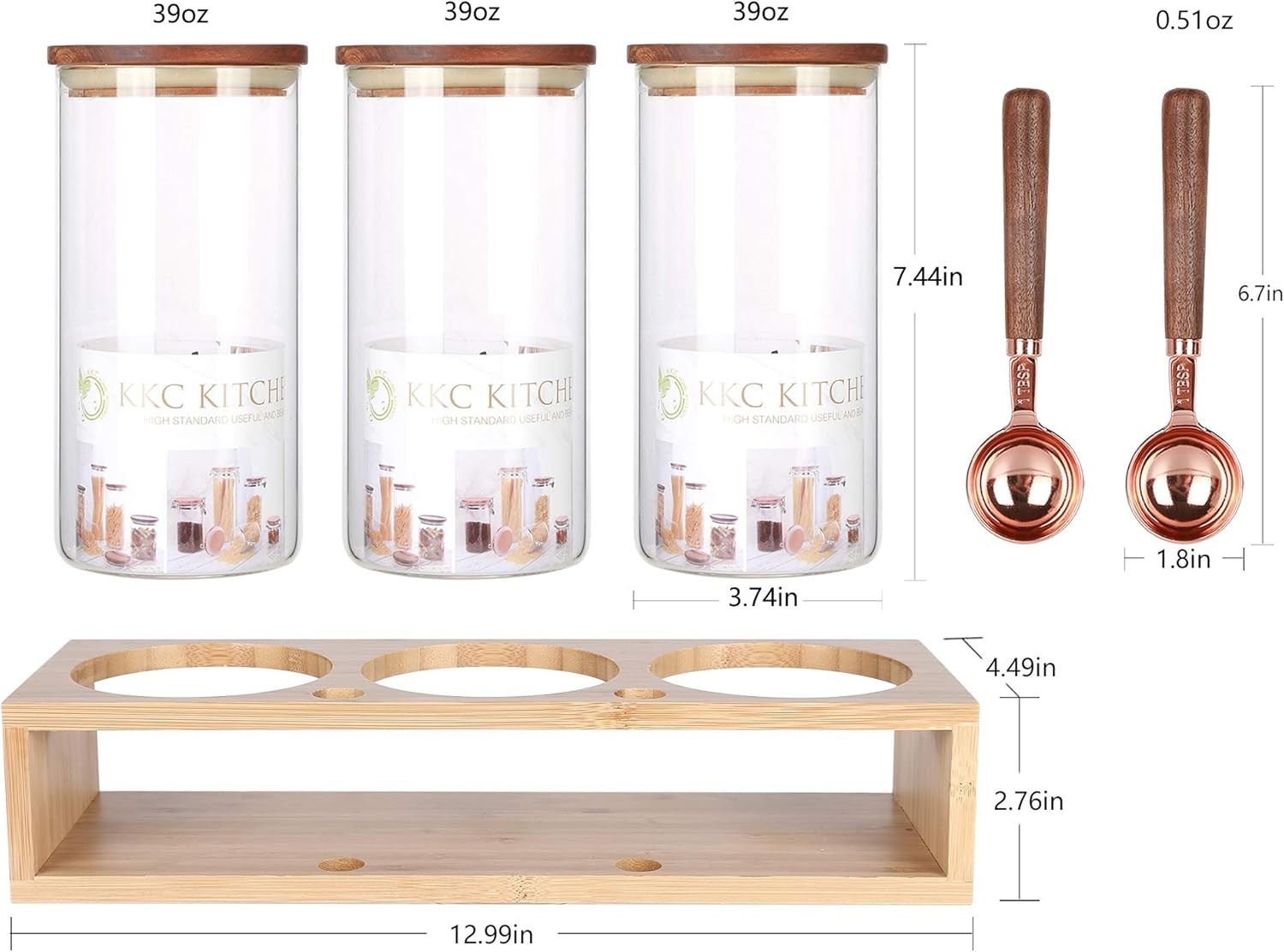 Sealed Glass Food Storage Containers with Airtight Wood Lids and Scoops for