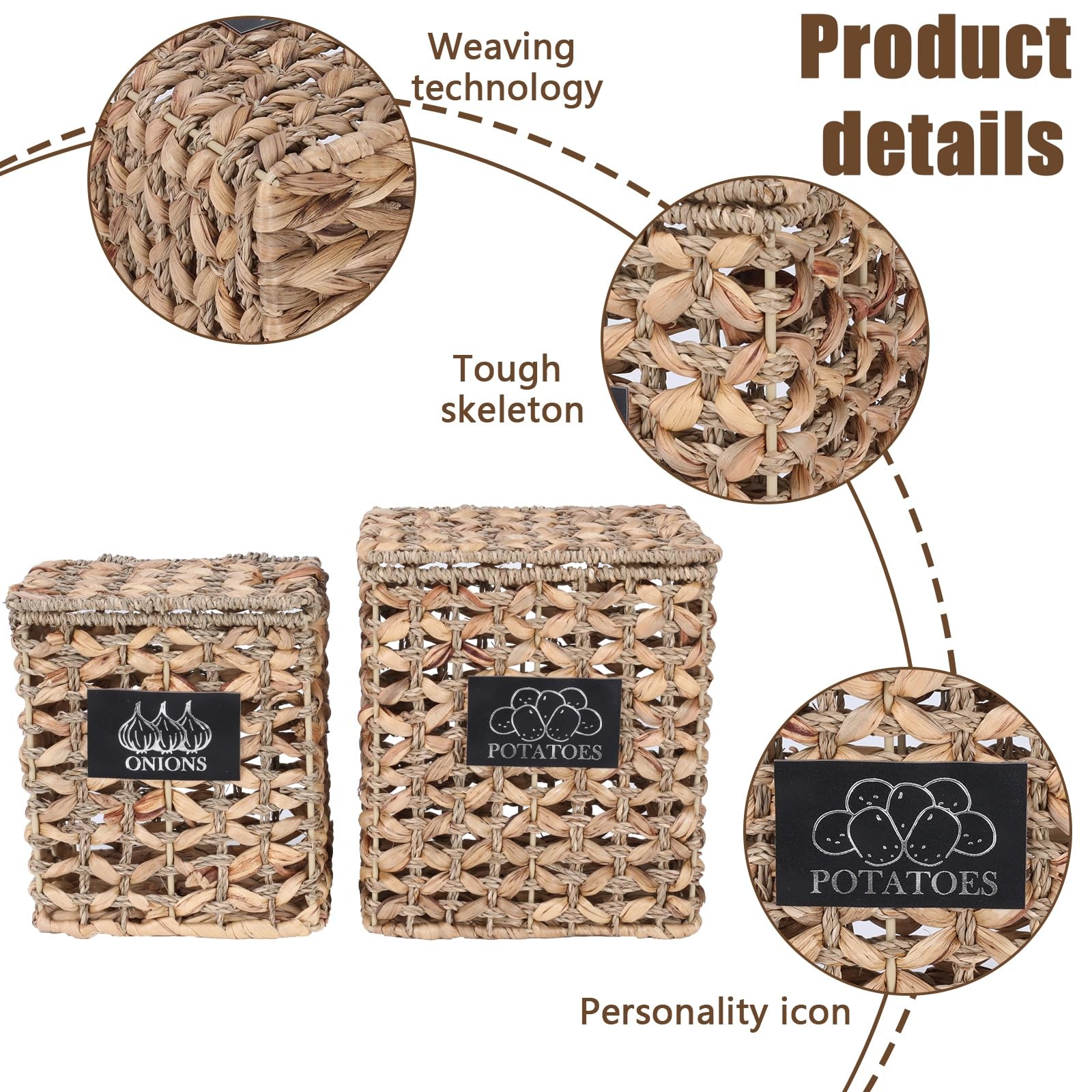 2 Pack Potato and Onion Storage Bin, Stackable Woven Basket with Lid, Vegetab…