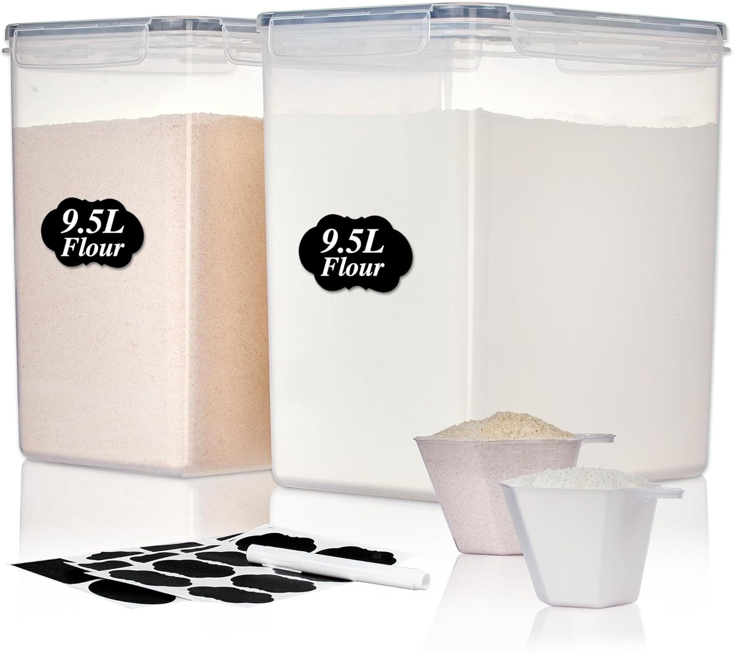 9.5L 2 Pack Extra Large Flour Sugar Storage Containers for 25Lbs Flour, Airtight