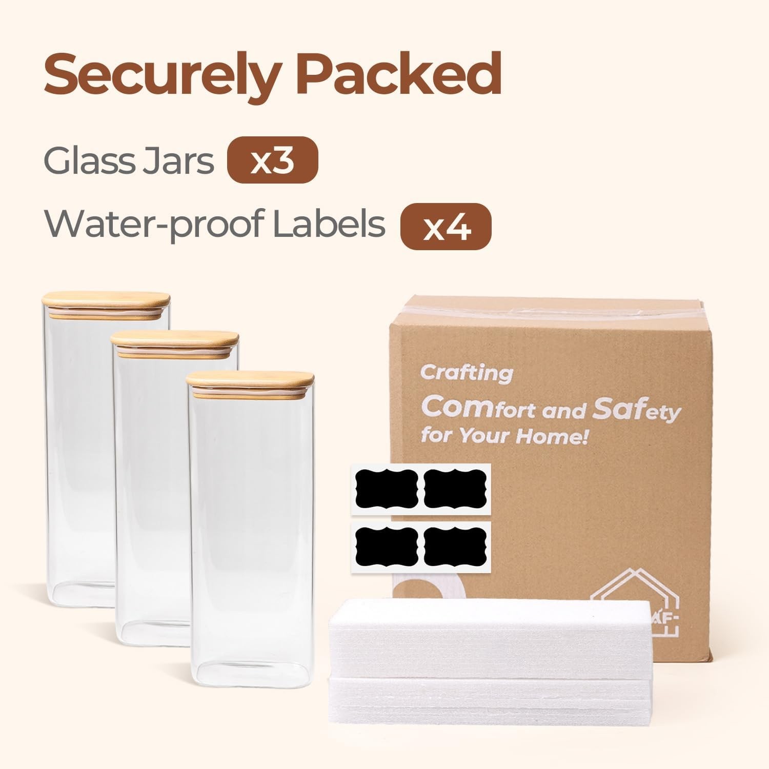 2.2 Qt Rectangle Glass Storage Containers with Lids, Glass Jars with Bamboo