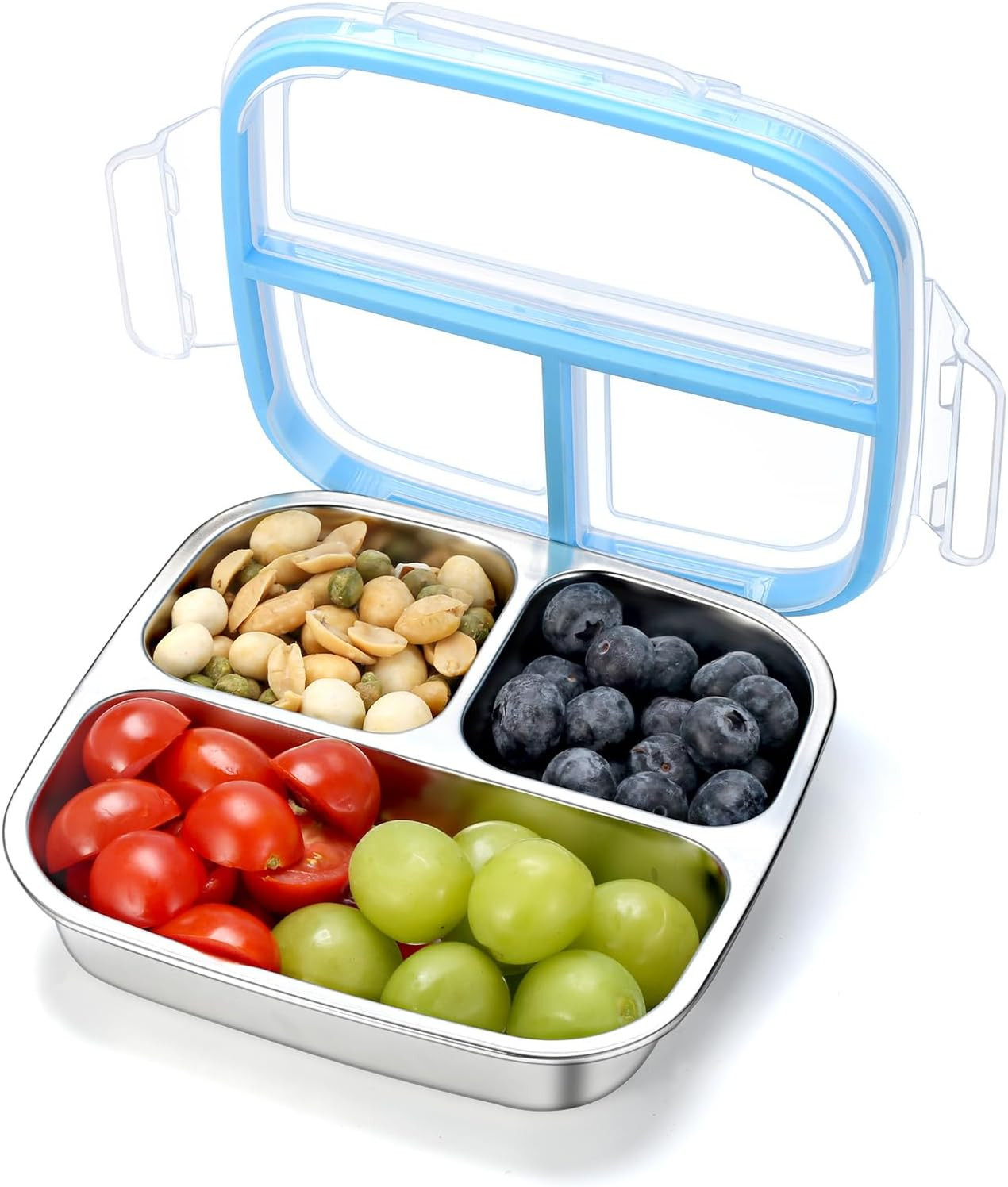 Stainless Steel Snack Containers, 3 Compartments Reusable on and Go Bento Box wi