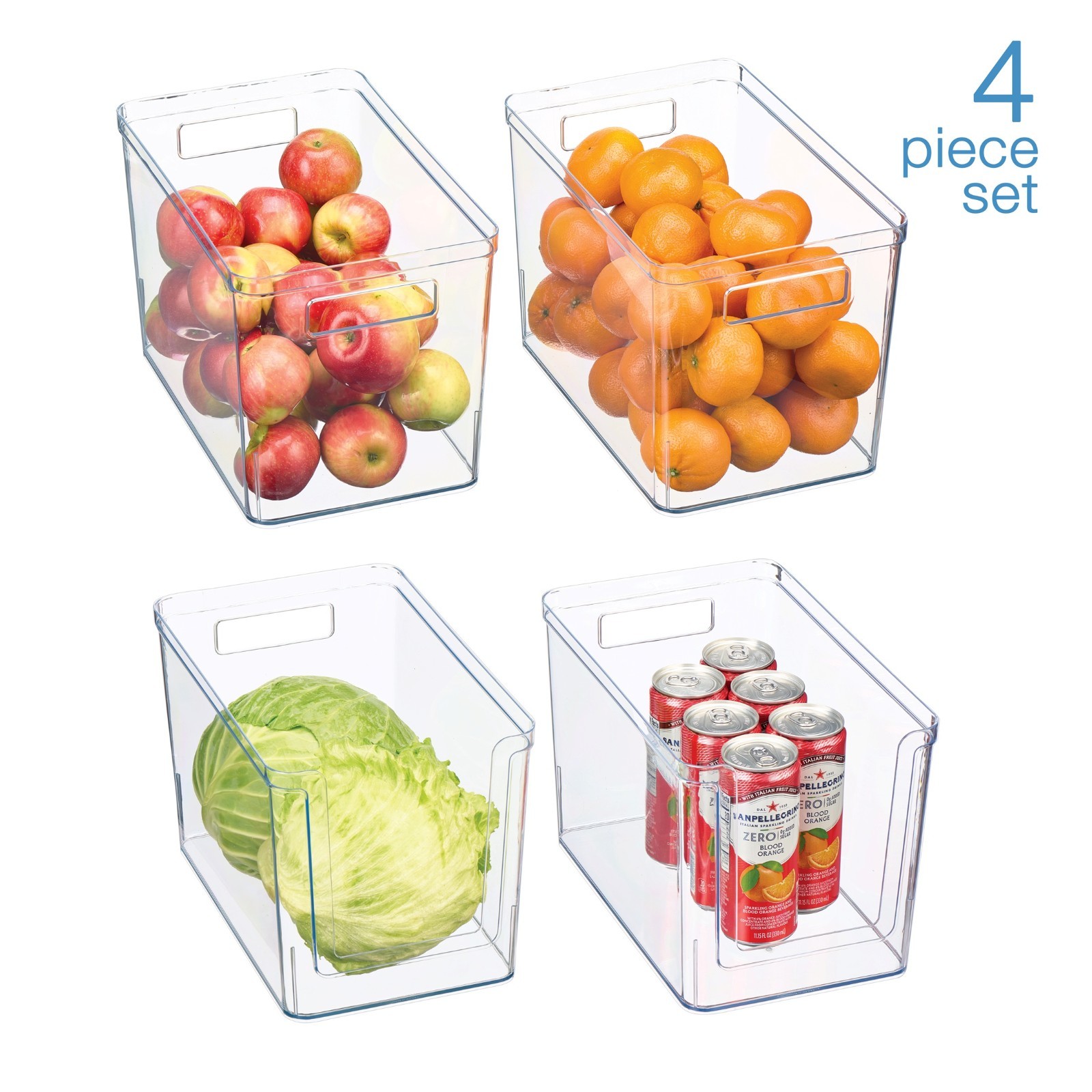 Mainstays 4-Piece Clear Plastic Pantry Storage Bin Organizer Set, Kitchen Cabine