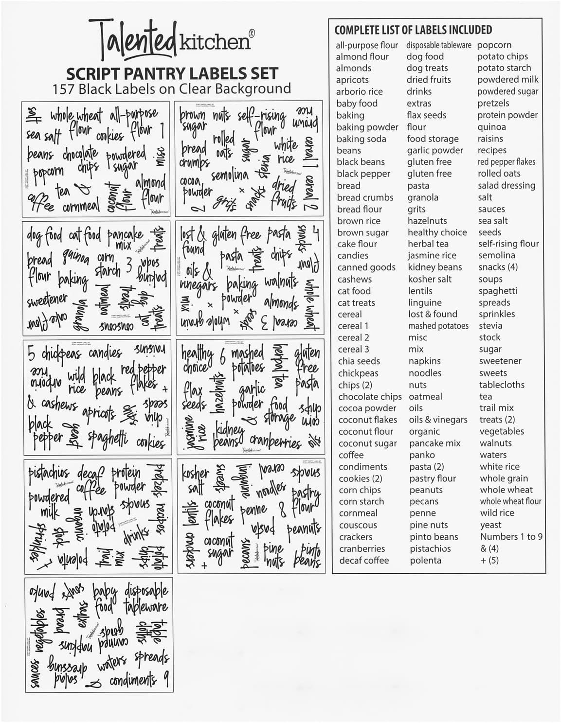 Black Script Kitchen Labels – 157-Piece Collection