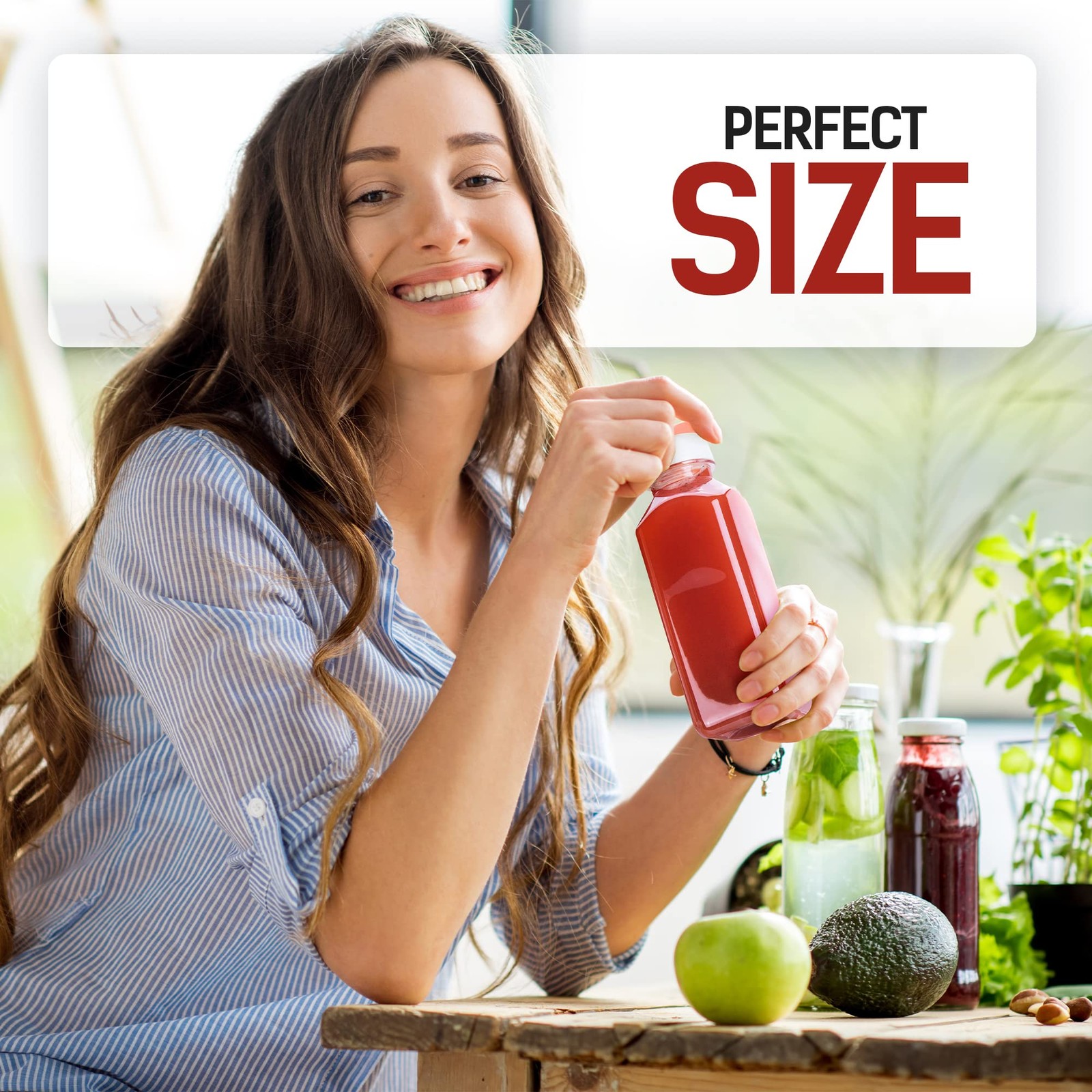 12oz Plastic Juice Bottles with Caps Reusable Clear Drink Containers 6PCS