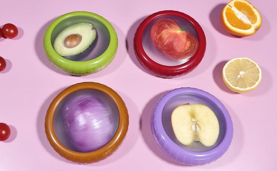 Onion storage and Avocado Saver,Set of 4 Double-Sided Silicone Fruit Keeper C…