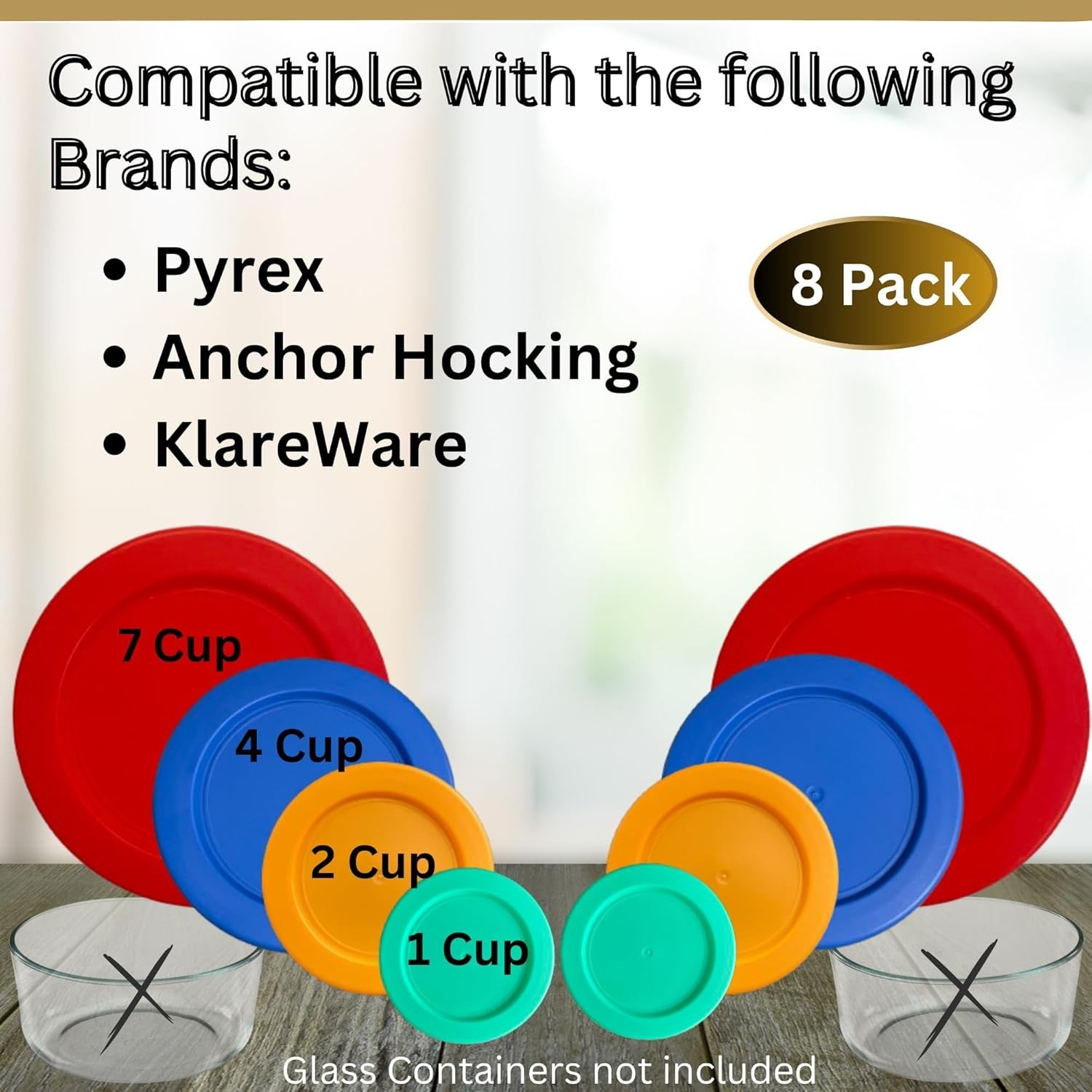 1, 2, 4 & 7 Cup Green, Orange, Blue, Red Replacement Lids/Covers for Pyrex, A…