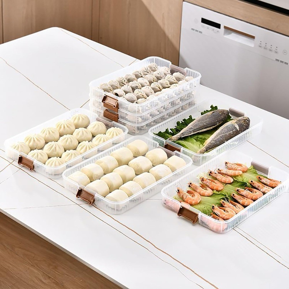 4-Layer Food Storage Container with Lid for Refrigerator Organization, Plastic