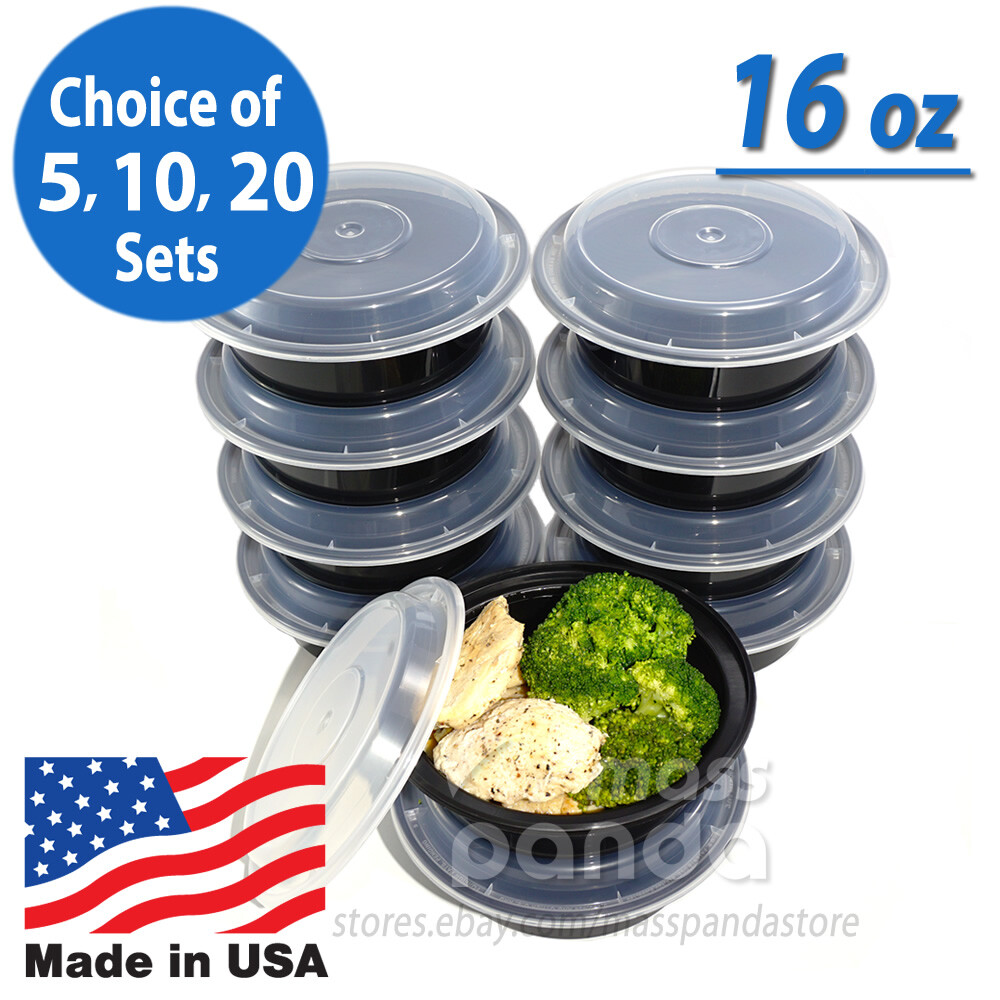 Pactiv 16 oz Plastic 6″ Round Meal Prep Food Containers with Lids, Made in USA