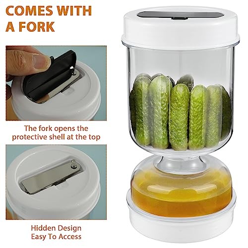 Durable Sturdy Portable Resilient Robust Wet-Dry Separation Pickle Jar with Fork