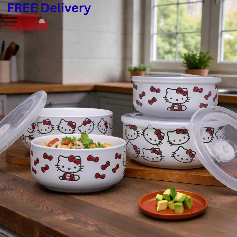 Ceramic Food Storage Bowls 4 Pack Vented Lids Microwave Dishwasher Safe 2 Sizes