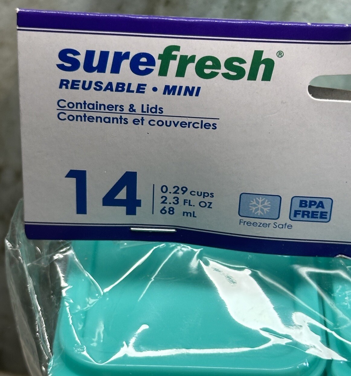 Sure Fresh Readable Mini 14 Containers W/Lids 0.29cups/Freezer Safe/BPA Free
