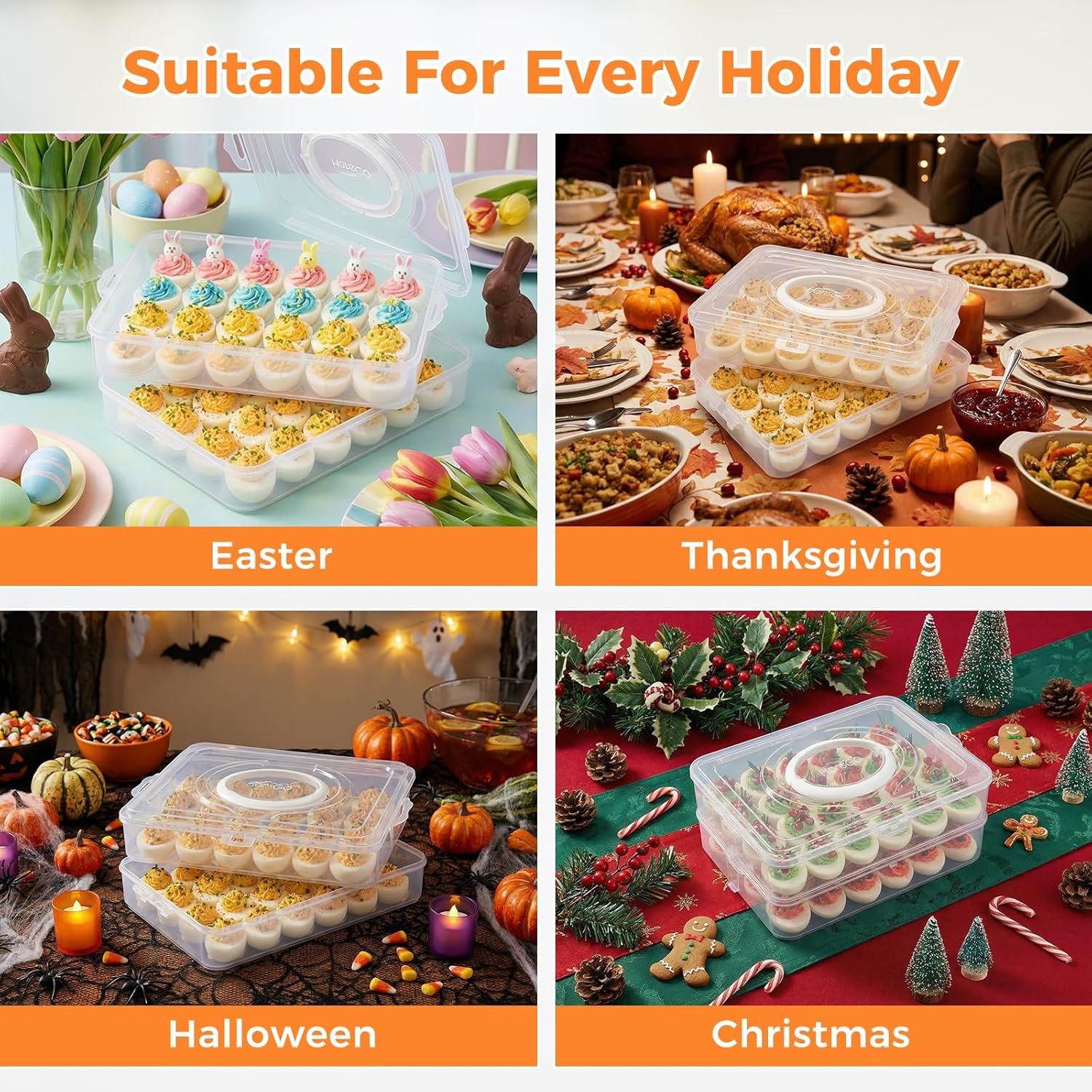 HANSGO Deviled Egg Containers with Lid, 2-Layer Plastic Detachable Deviled Egg C