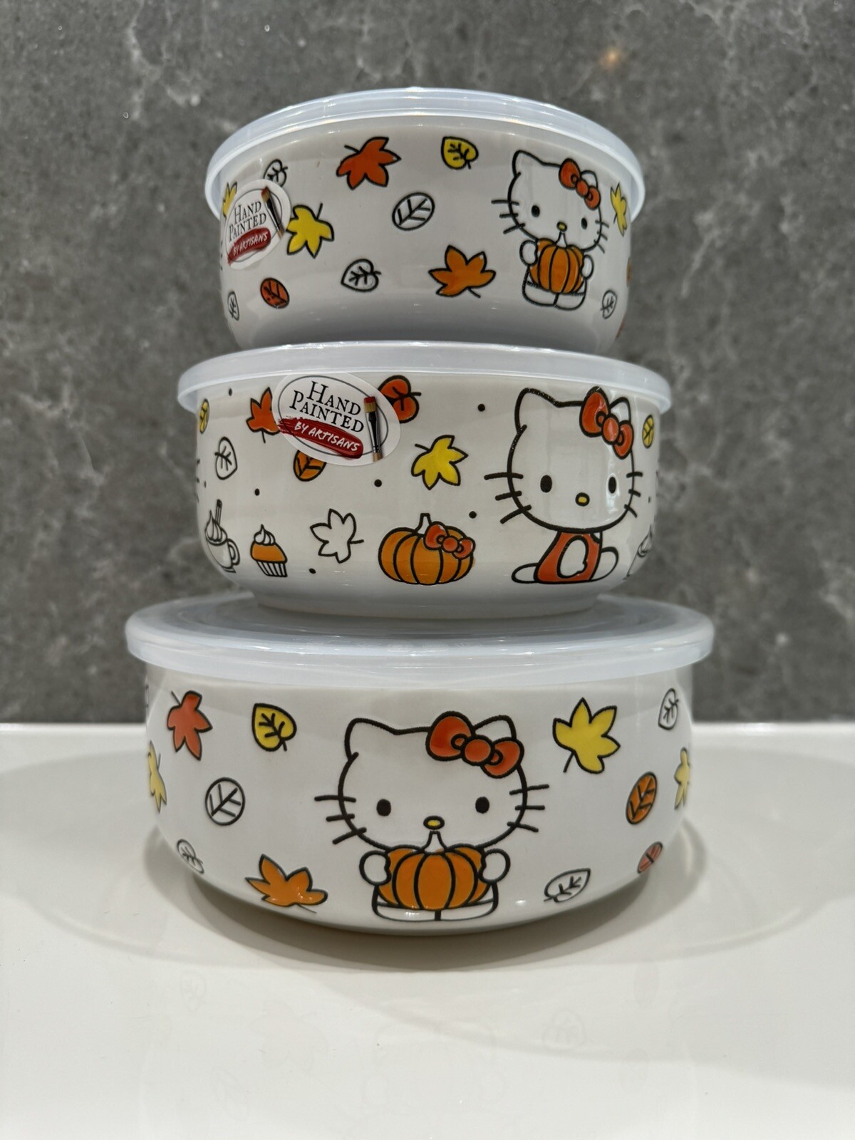 Hello Kitty Halloween Ceramic Food Storage Tupperware Set NEW Pumpkin White