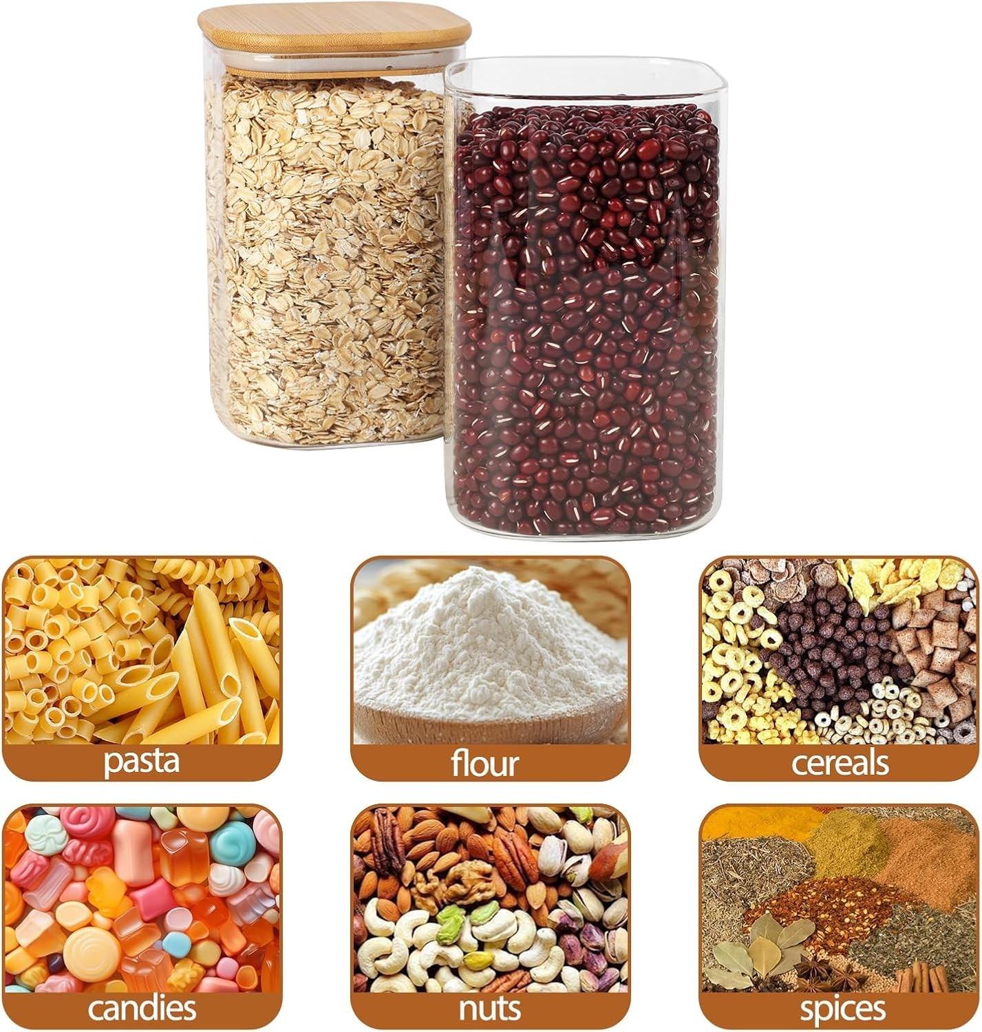 6 Pack 1.2qt Glass Storage Containers with Bamboo Press Lids, Airtight Pantry…