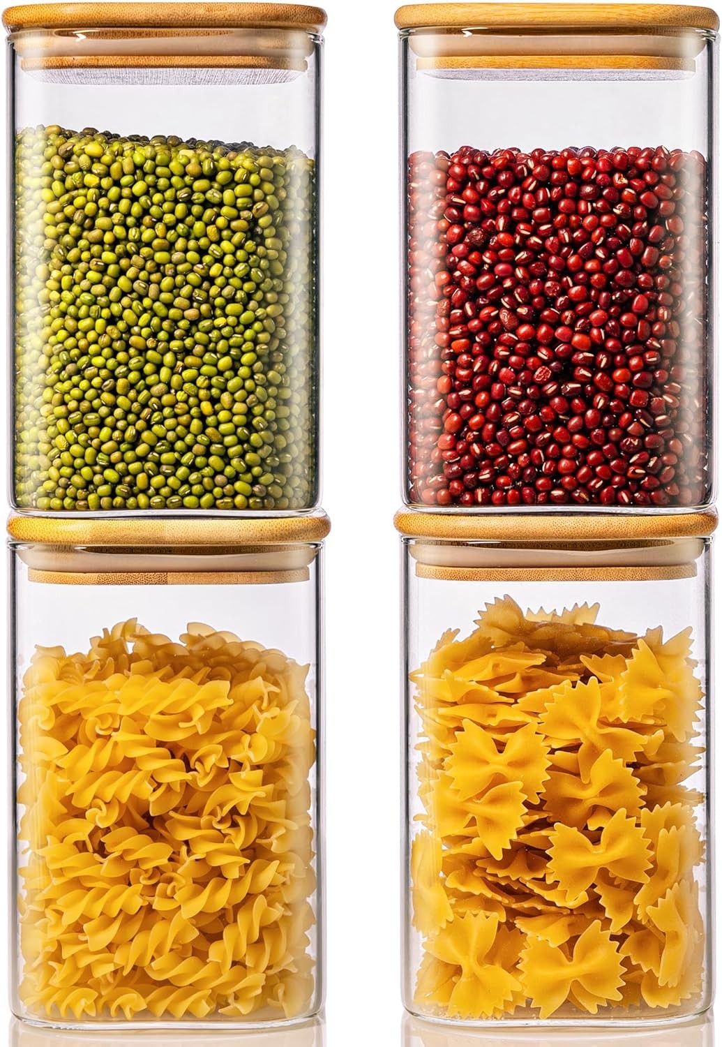 42oz – 4 Pack Square Glass Jars with Bamboo Lids, Glass Food Storage Containers