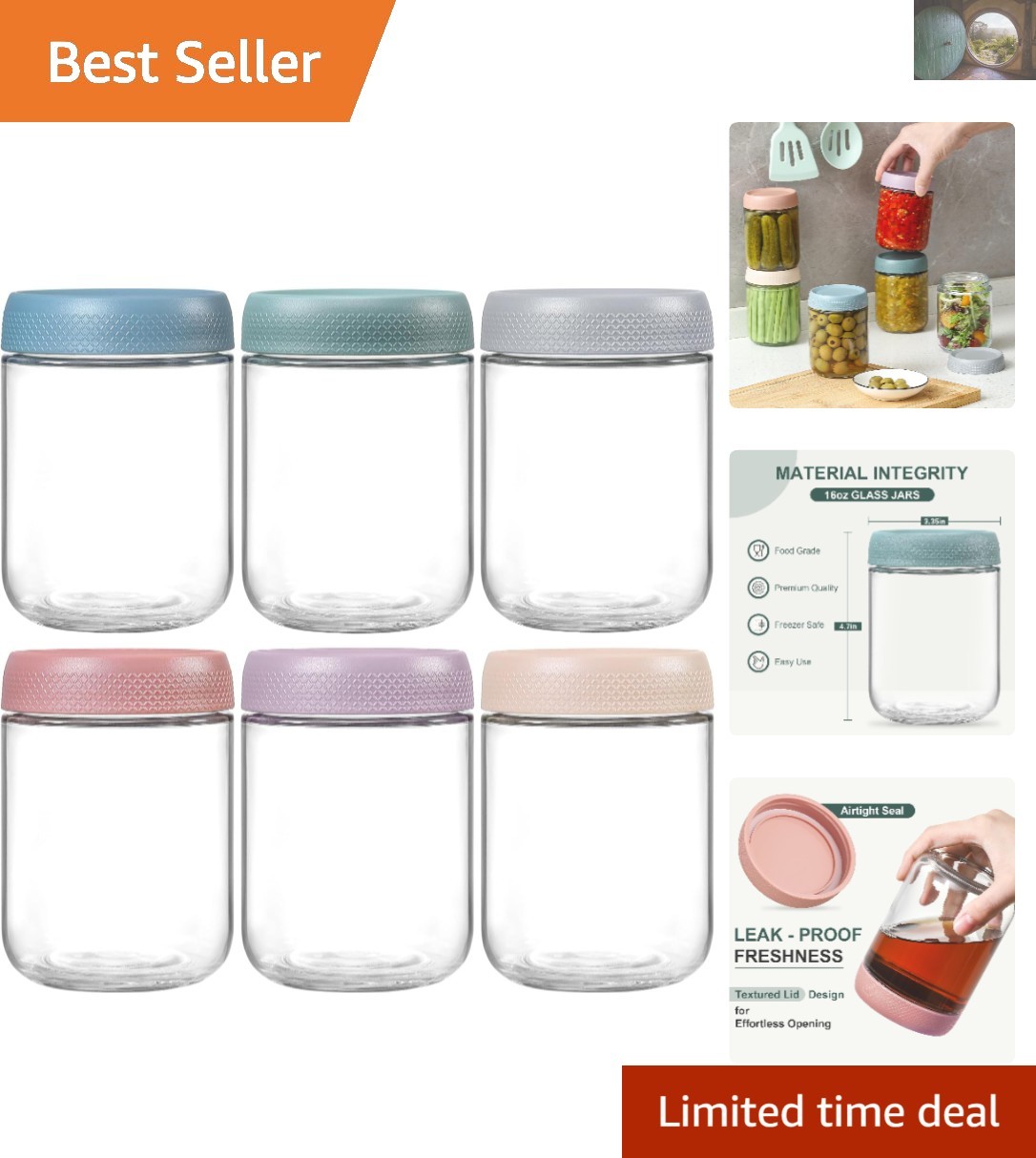 Elegant Glass Storage Jars – 16 oz Airtight Containers for Kitchen Freshness