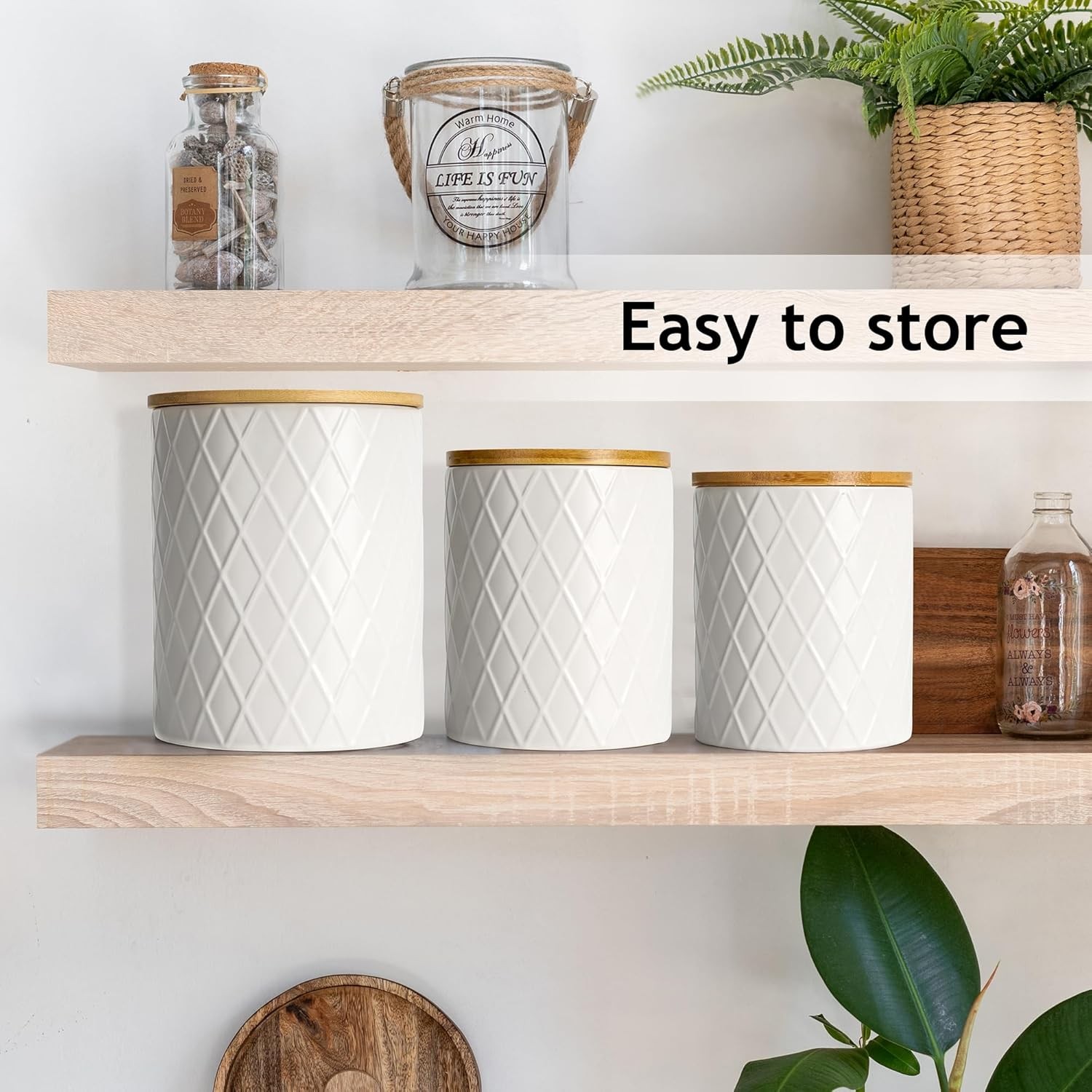 – Set of 3 Canister Sets for Kitchen Counter, Ceramic Kitchen Canister Set with