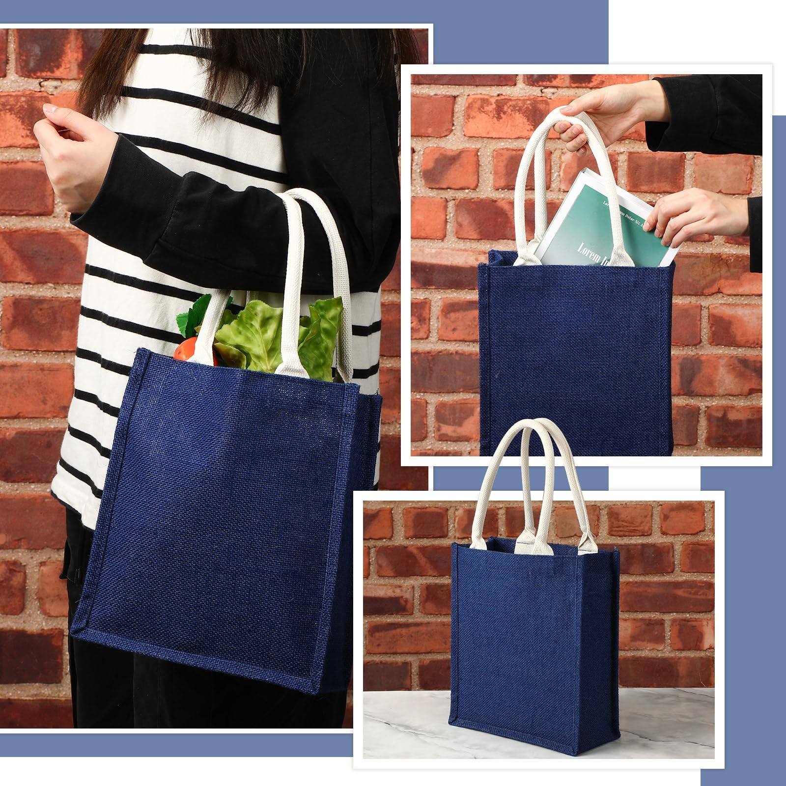 Saintrygo 10 Pcs Burlap Tote Bags Burlap Gift Tote Handles Reusable Beach