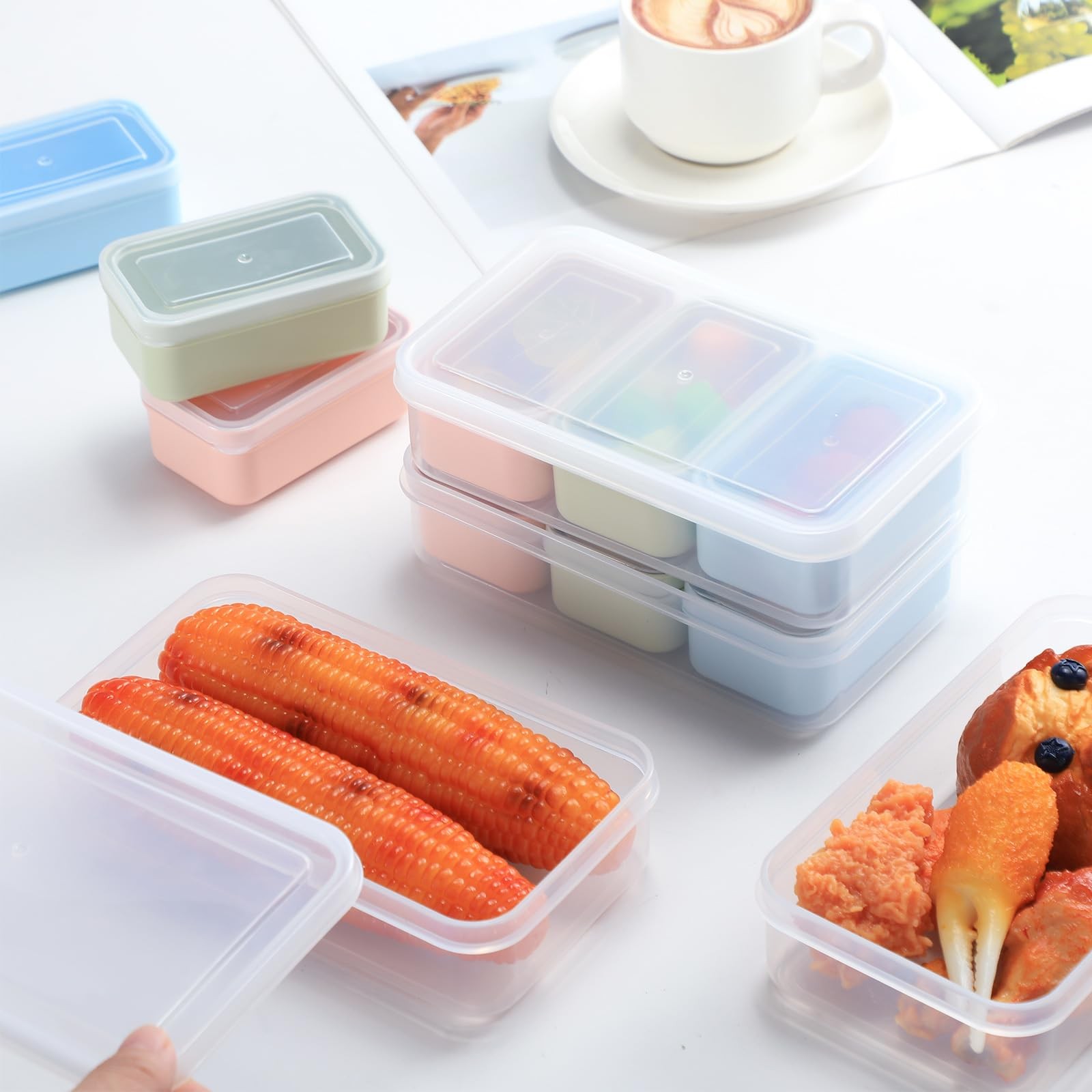 SiliFine 4 Set Snack Containers with 3 Removable Compartments Reusable clear
