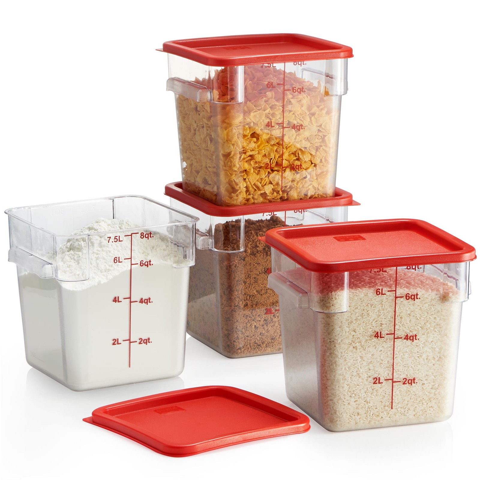 4 Pack Food Storage Container with Red Lid – NSF Listed Commercial Grade in 8…