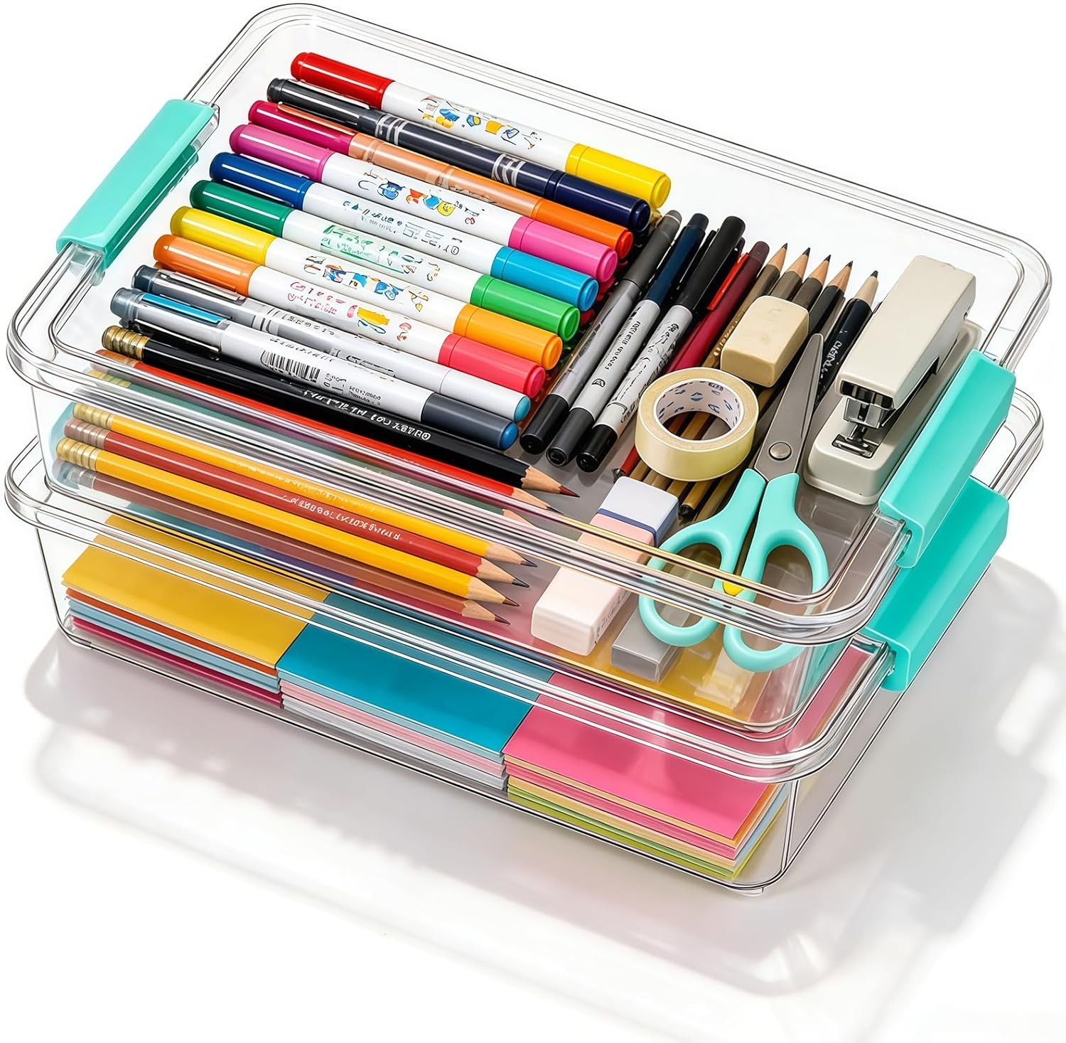 6 Qt Clear Plastic Storage Bins Containers with Lids, Arts Crafts Organizers and