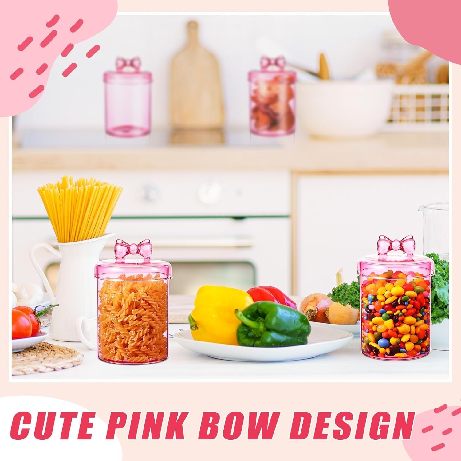 2 Pack Glass Candy Jar Storage Containers W/ Airtight Lid 30 oz Cute Food