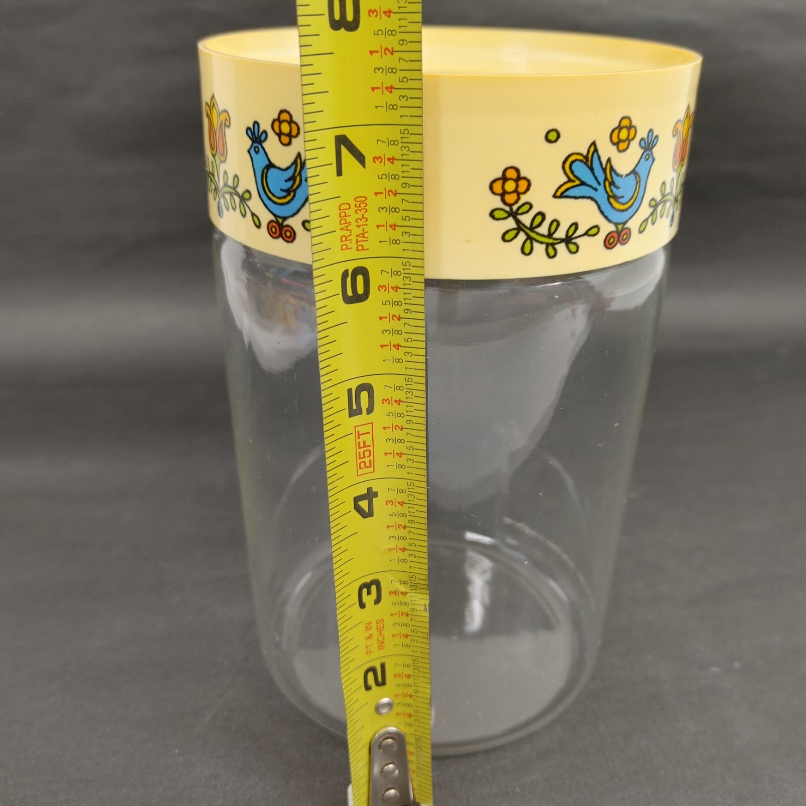 Vintage Pyrex Country Festival Bluebird Storage Glass Container Plastic Lid 1975