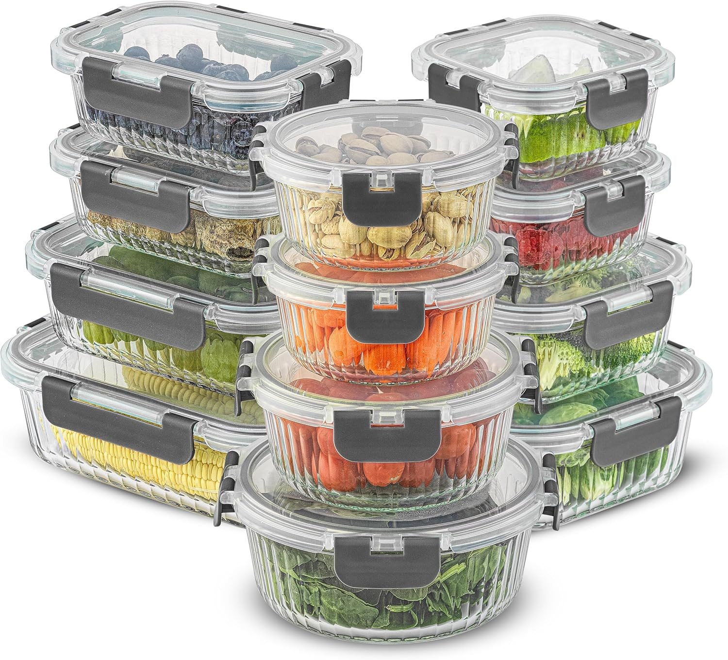 JoyJolt 24pc Borosilicate Glass Storage Containers with Lids | 12 Airtight/Freez