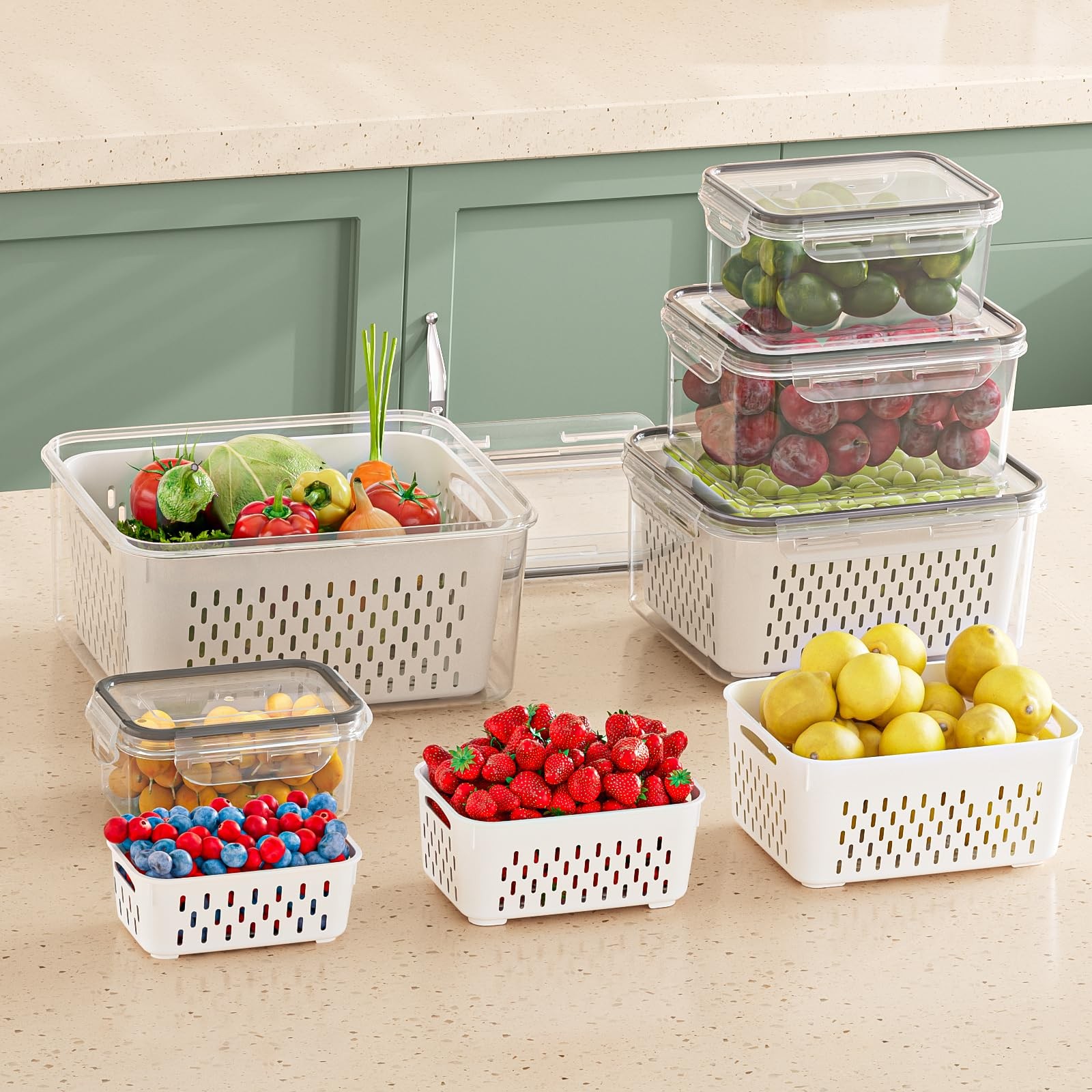 5 Pack Fruit Storage Containers for Fridge with Removable Colanders – Food St