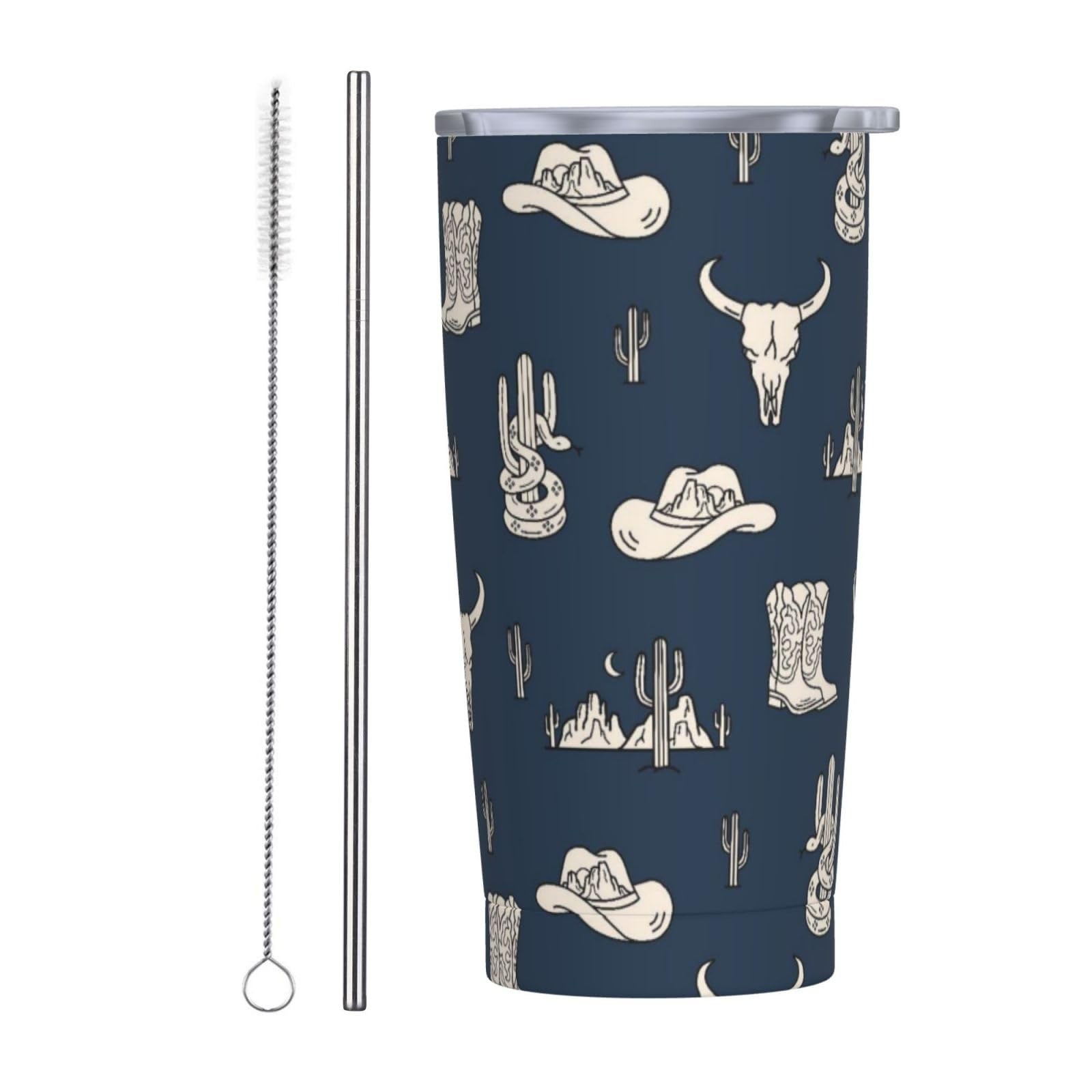 Tounheya Western Cowboy Tumbler Lid And Straw Cactus 20Oz Insulated Stainless