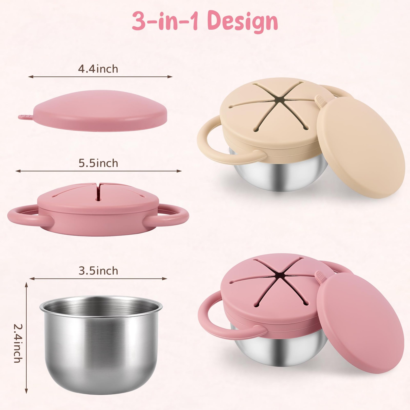 Stainless Steel Snack Containers with Lids, Snack cups with Silicone Food Cat…
