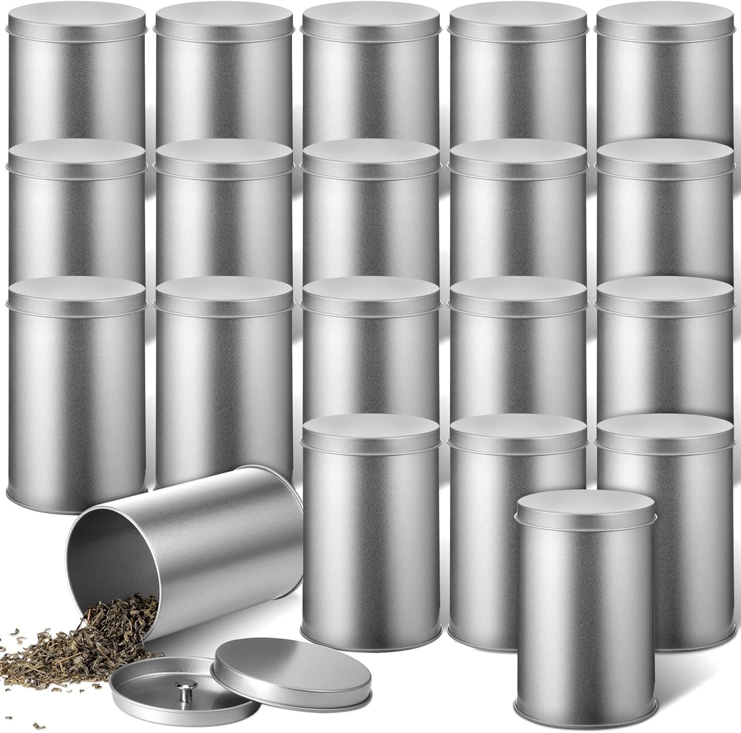20 Pack Tea Canisters for Loose Tea Tin Canister with Airtight Double Lids 16 oz