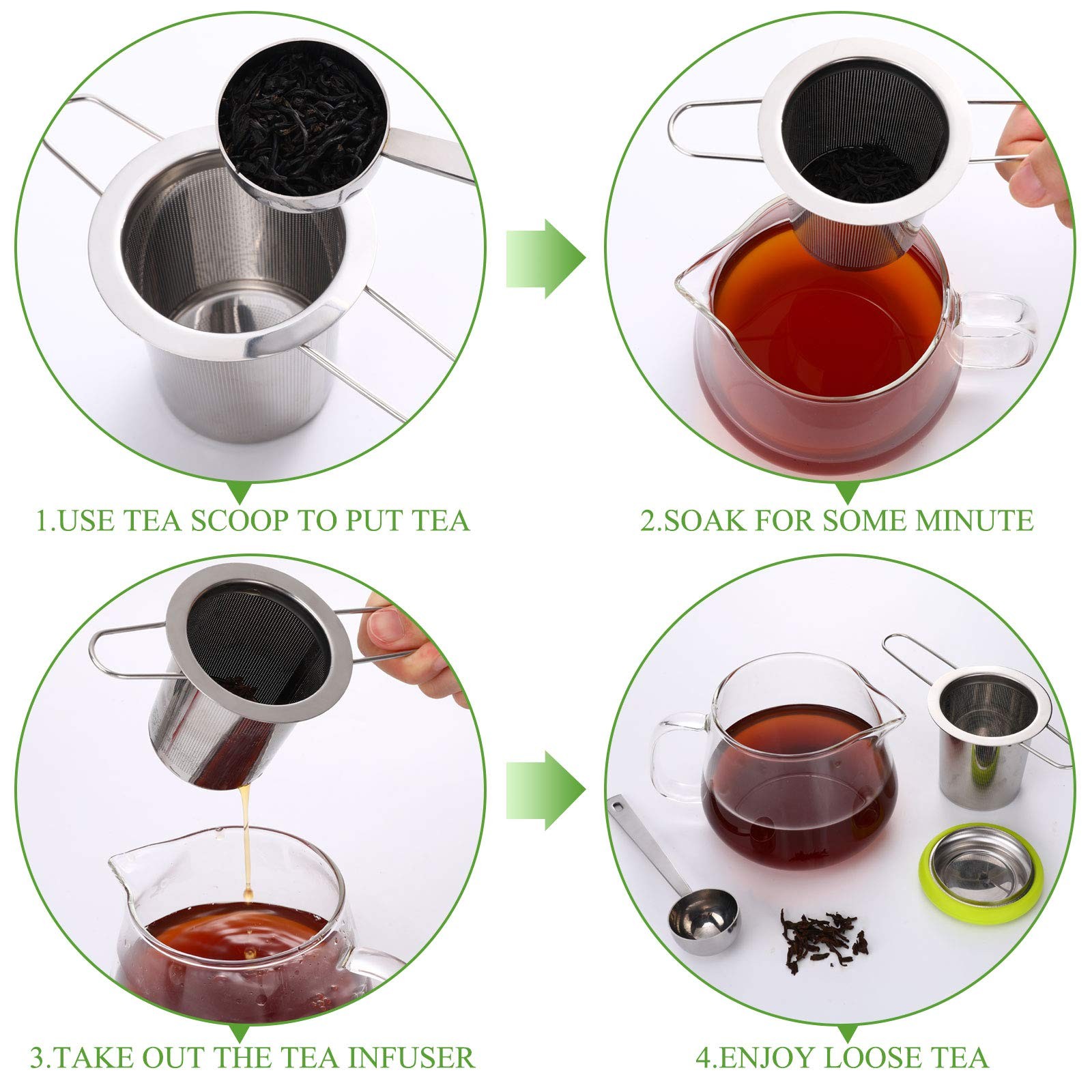2 Pieces Tea Infusers Stainless Steel Strainer Folding Handle Blue and Green