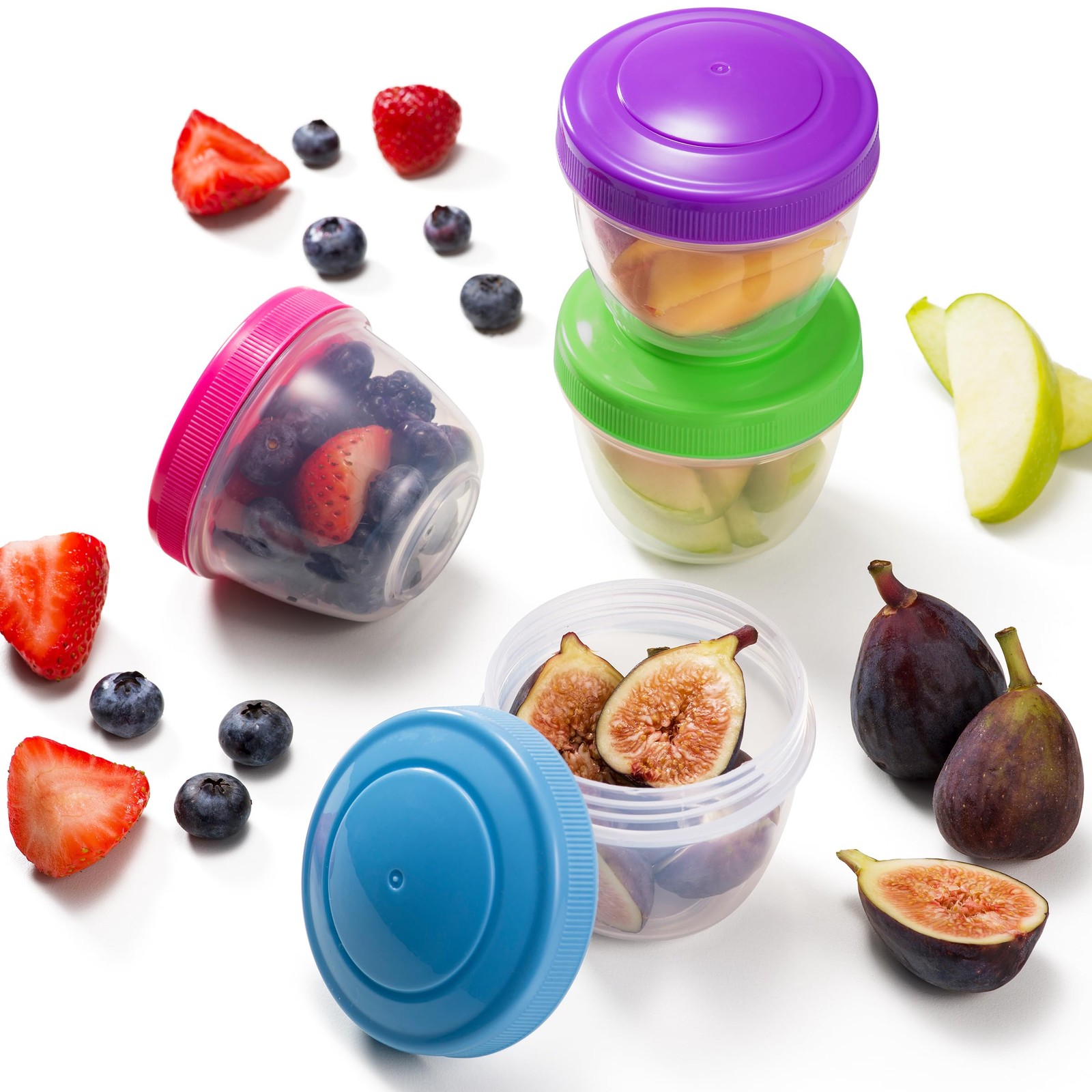 Snack Containers (4 Set) – 4.75 Oz Small Food Storage Cups with Lids – Fruit,…