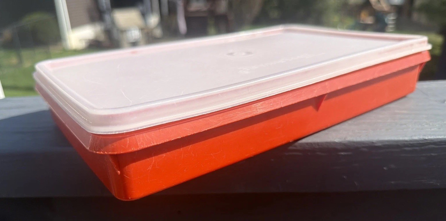 Vintage Tupperware Rectangle Container Paprika Sheer Lid 794-1 Cold Cut Meat 11”