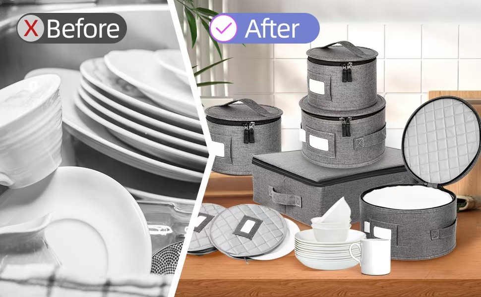 LUXULA China Storage Containers for 12 Place Setting with Two Plate Bags, 5 Pcs