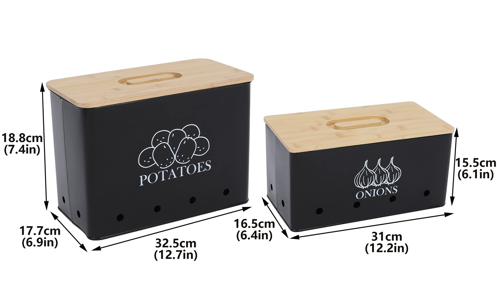 Potato and Onion Storage Bin Set of 2, Vented Metal Vegetable Storage with Wo…