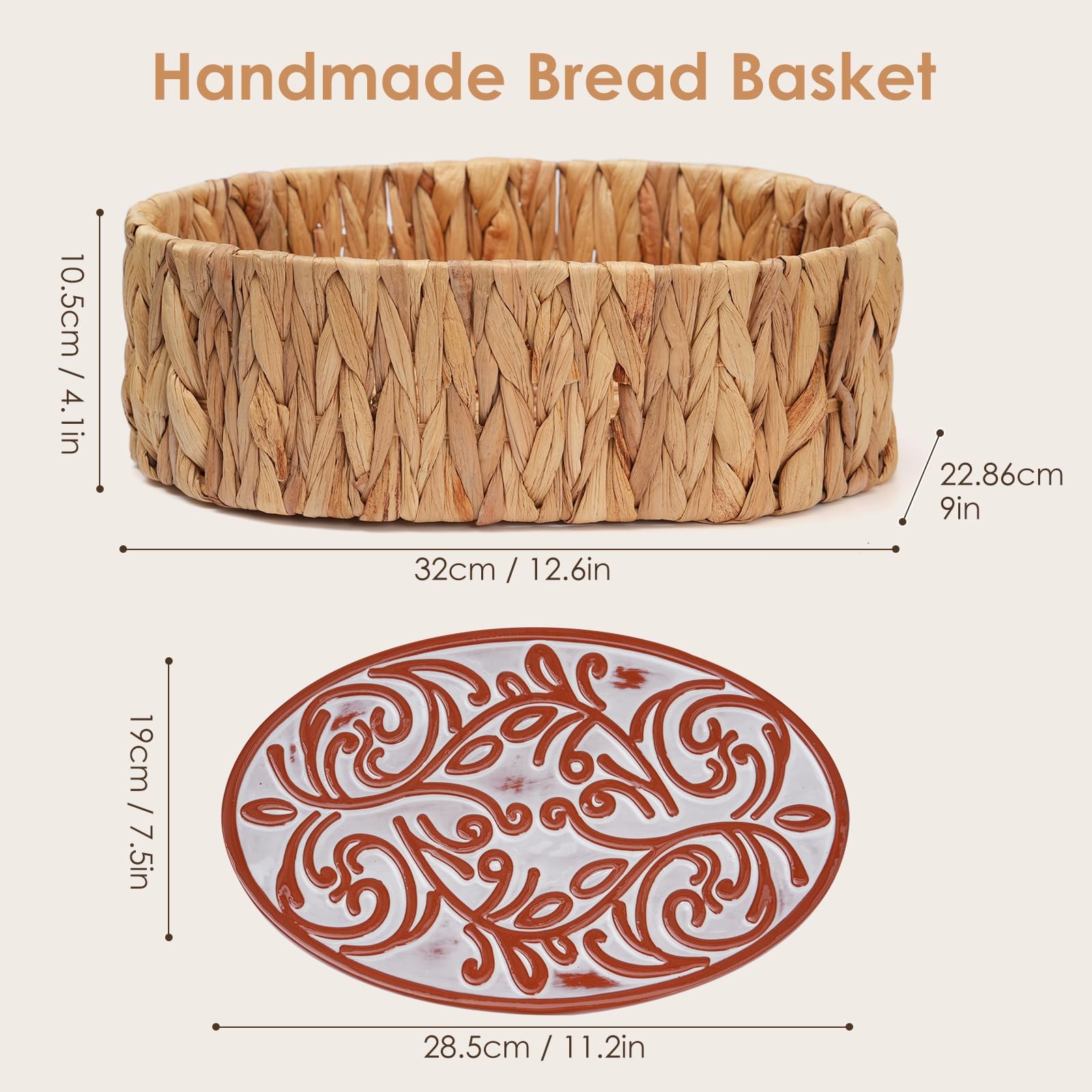 Bread Warmer Basket with Stone – Includes Linen Towel and Clips,Bread Baskets…