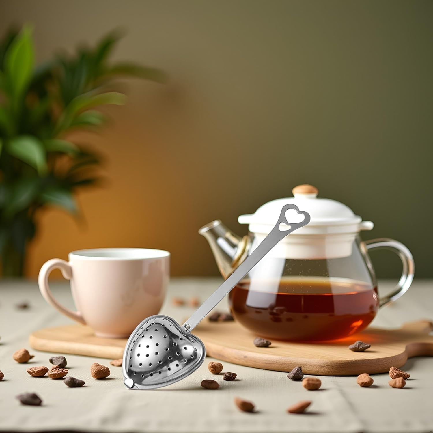 Heart Tea Infuser for Loose Leaf Steeper, Long Grip Standard, Silver